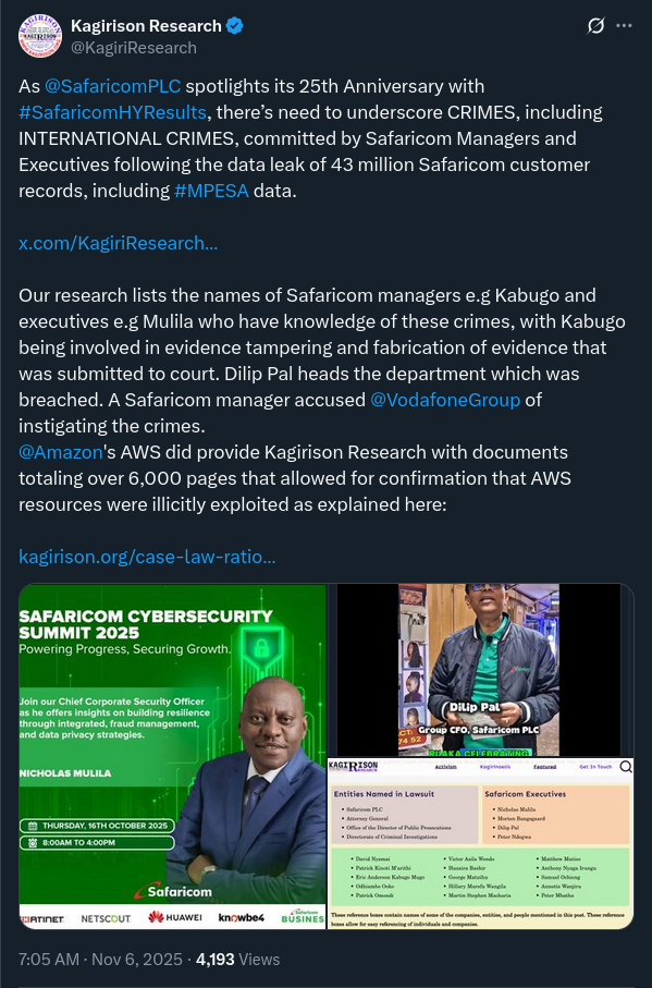 Kagirison Research | International Crimes, Felonies, and Legal Implications for Safaricom Group