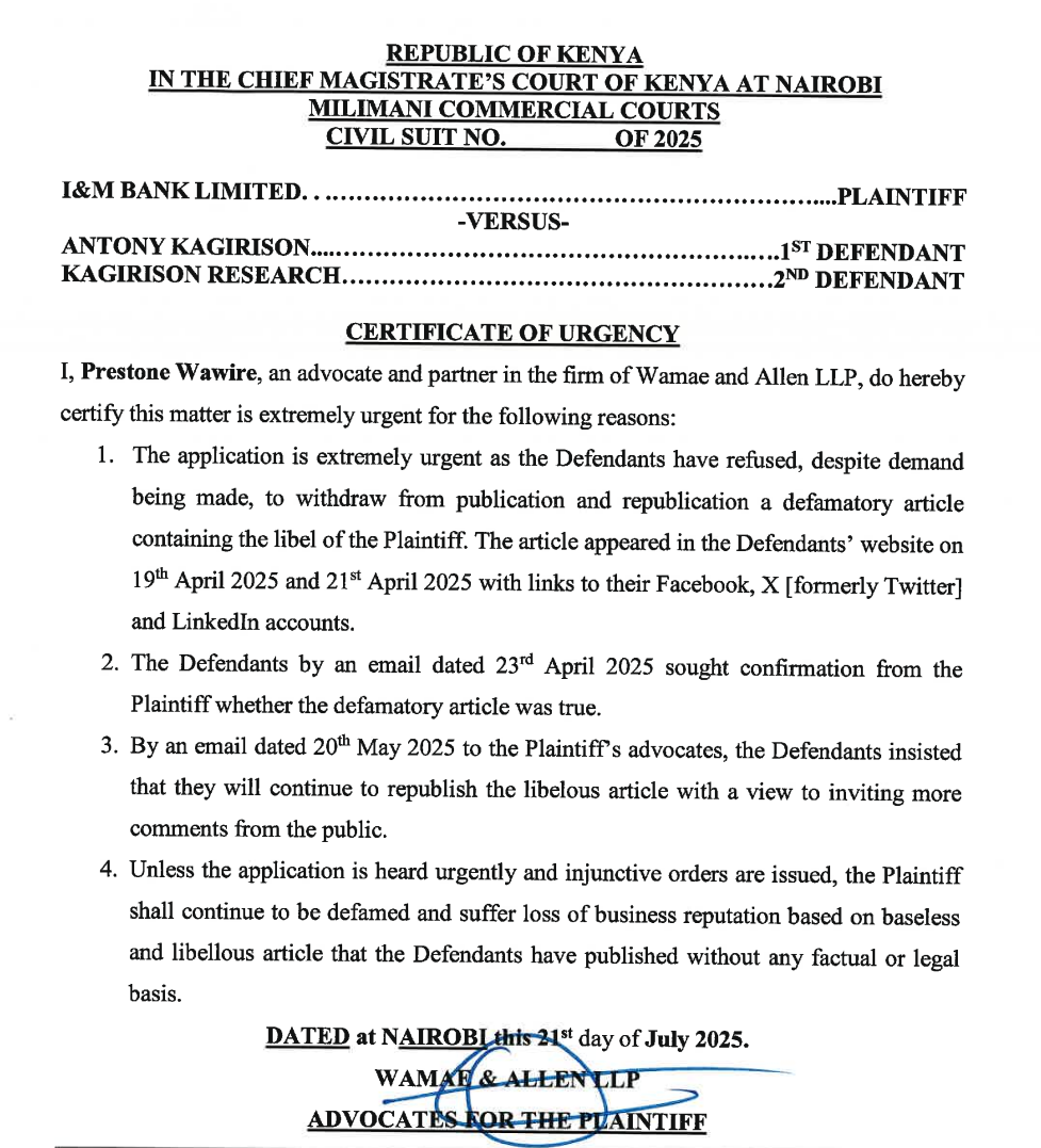 Kagirison Research | Interim Court Order
