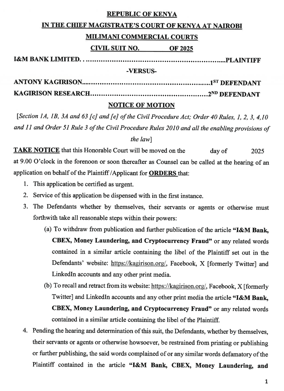 Kagirison Research | Interim Court Order