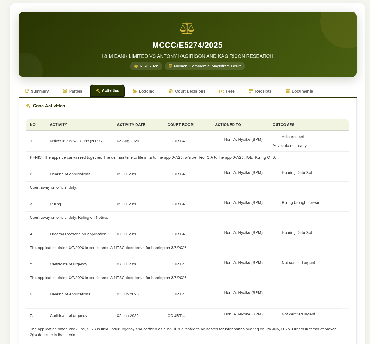 Kagirison Research | Interim Court Order